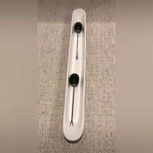 White Ceramic Olive Tray with 2 Mini Olive Forks